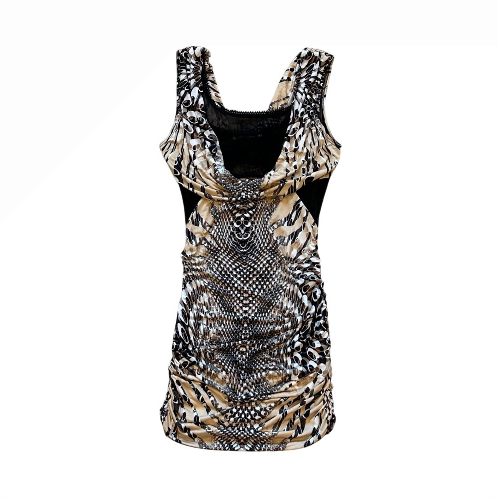 VTG animal print‎ cowl neck mesh cut out mini dress y2k party small